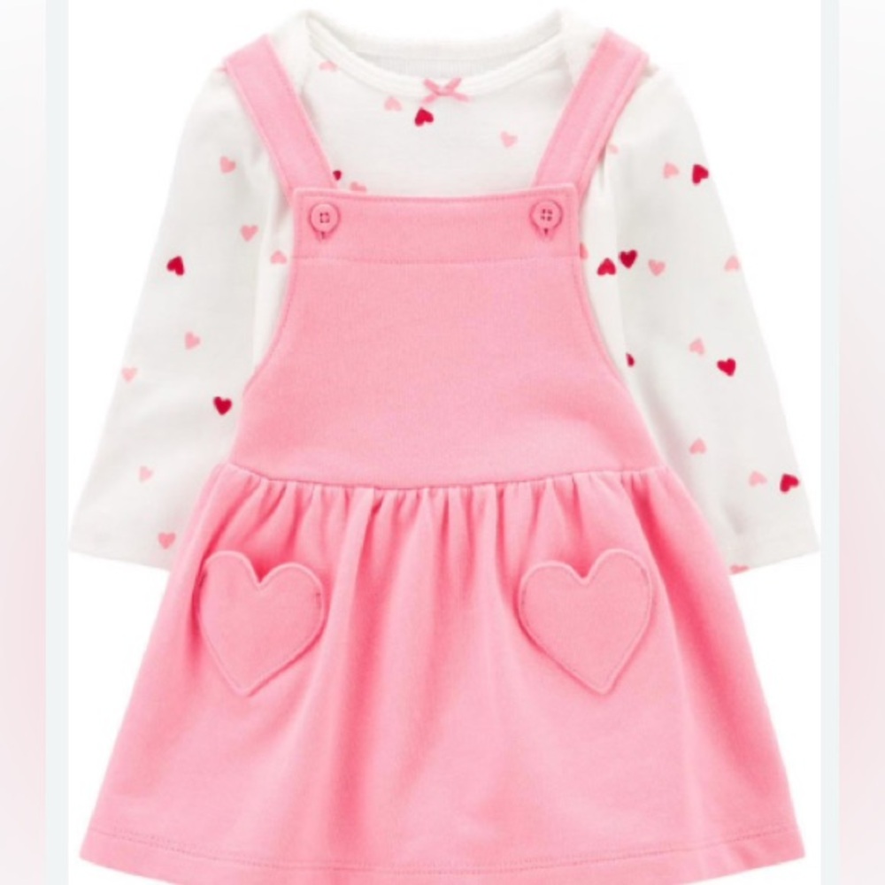 Carters Pink jump set Dress and Heart Onesie valentines set